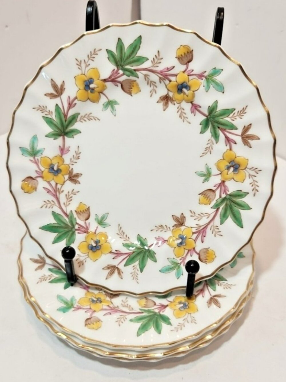 Vtg Royal Doulton Chatsworth Yellow Green Bread And Butter Plates Set Of 4